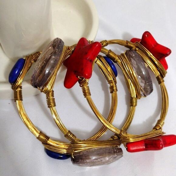 3 Large Bangle Bracelets Stars Stone BOHO - Picture 5 of 7